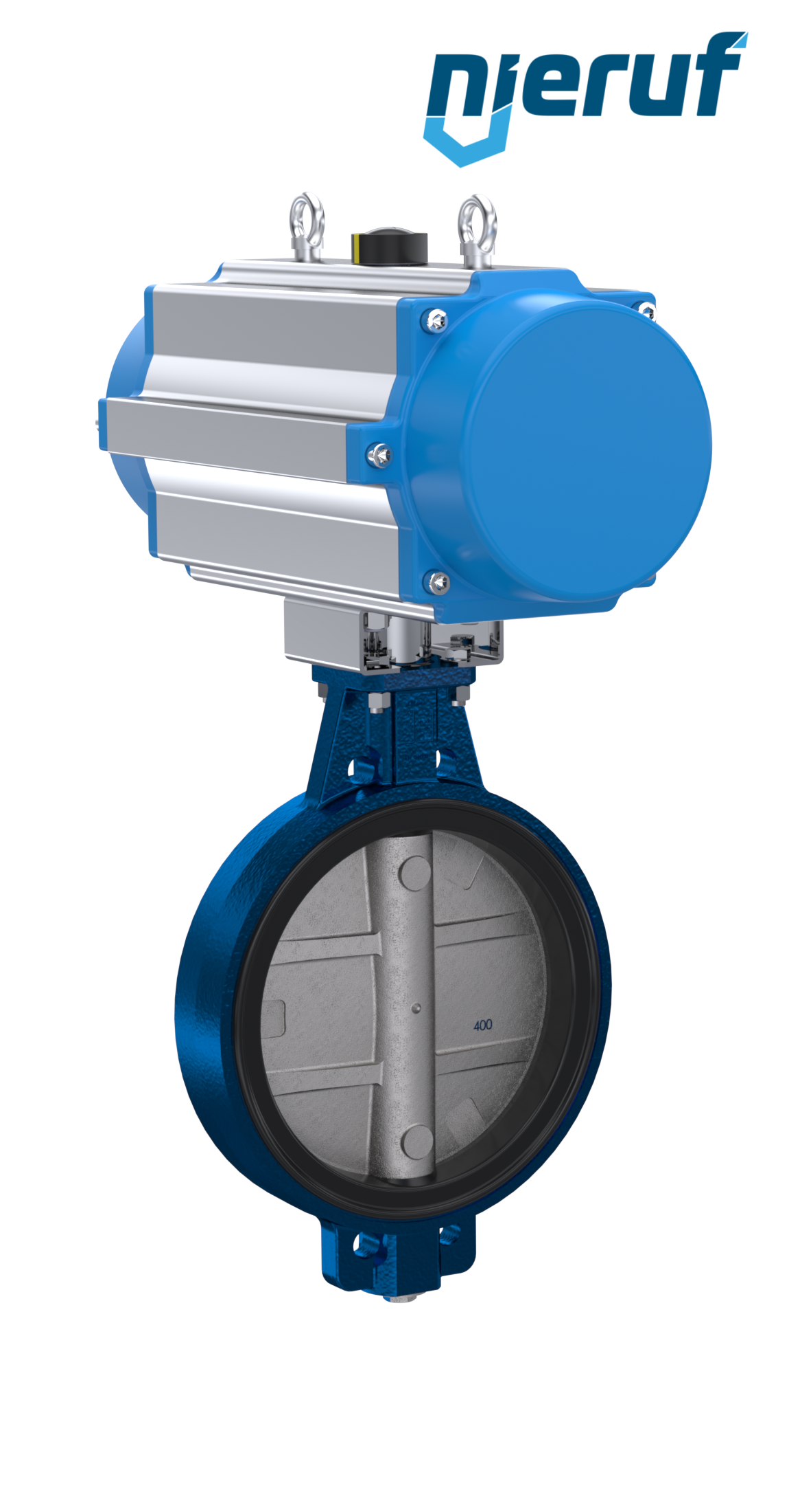 Butterfly valve DN 400 AK01 NBR-70-black DVGW gas pneumatic actuator single acting normally closed