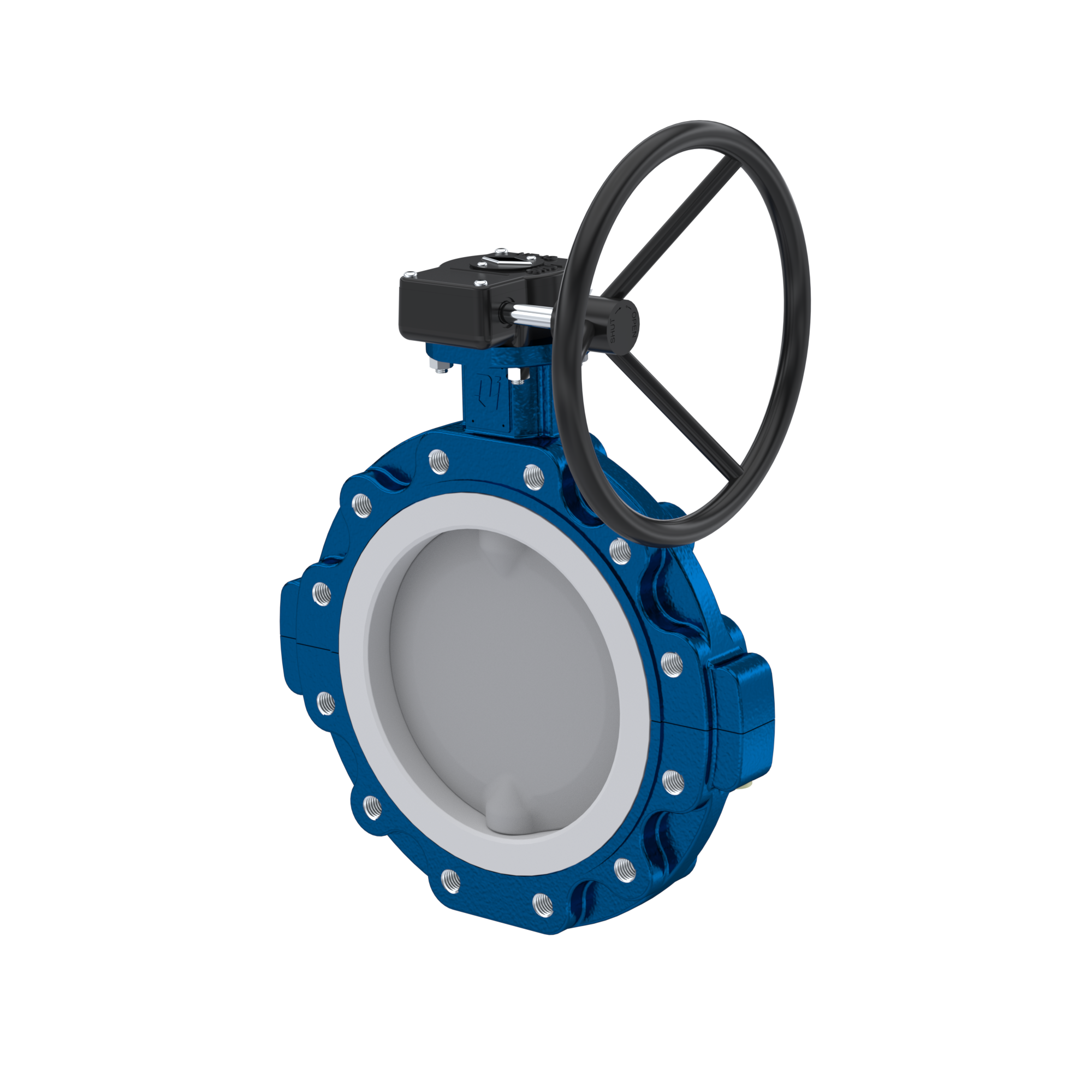 PFA-Butterfly-valve PTFE AK10 DN400 PN10 handwheel gearbox EPDM insert