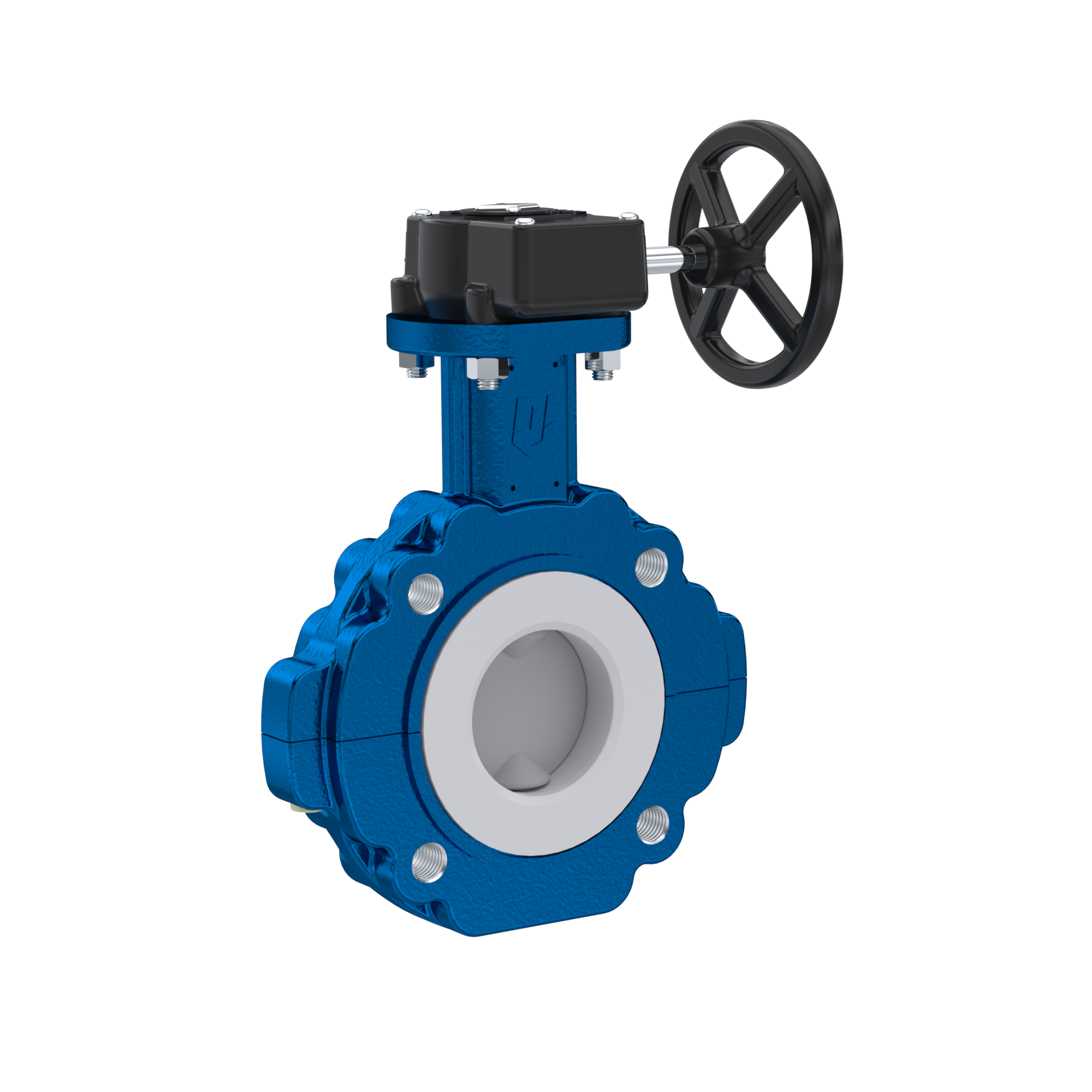 Butterfly-valve PTFE AK10 DN80 ANSI150 handwheel gearbox silicone insert