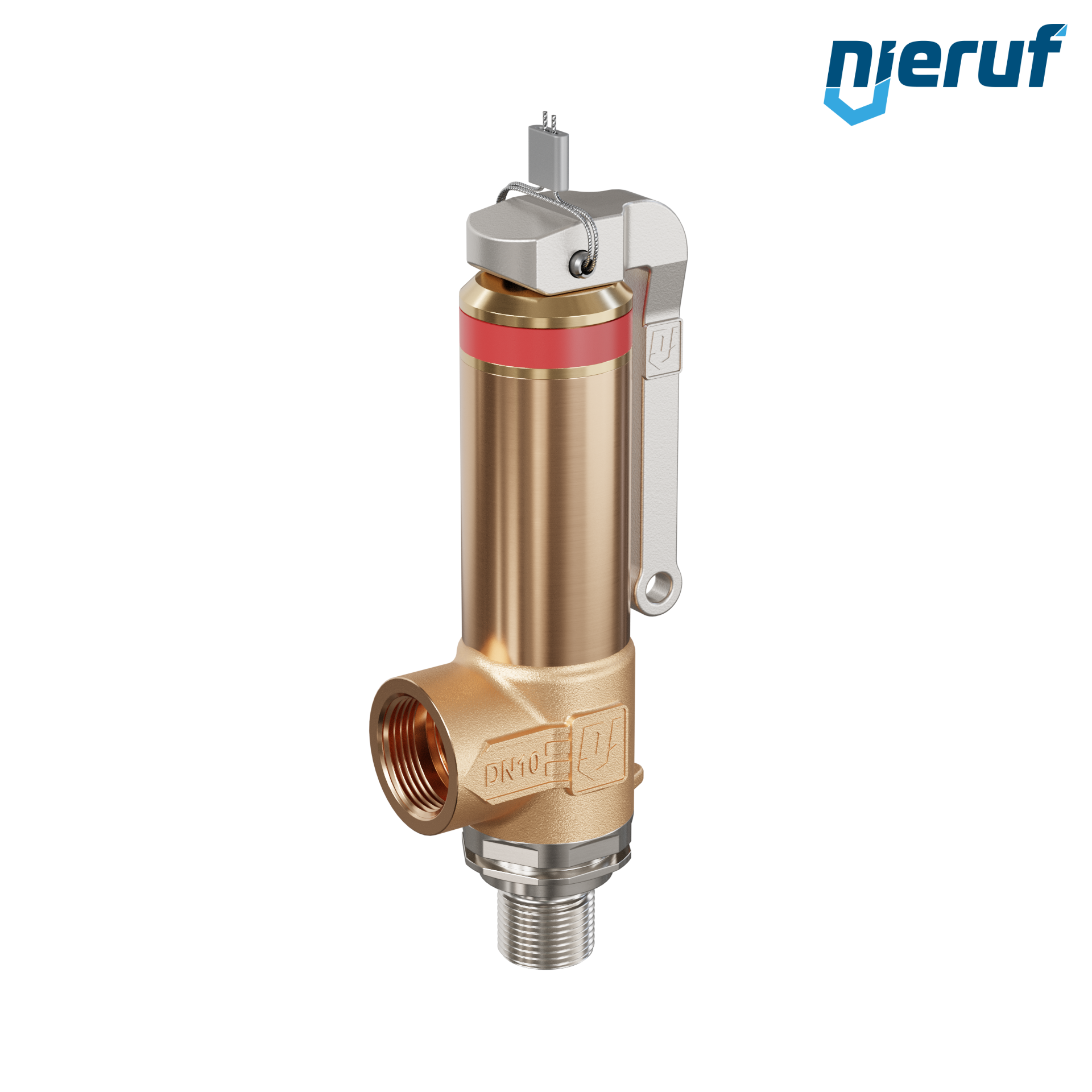 Cryo safety valve with lever DN8 1/4" m x 3/8" fm SV18, stainless steel & gunmetal PTFE