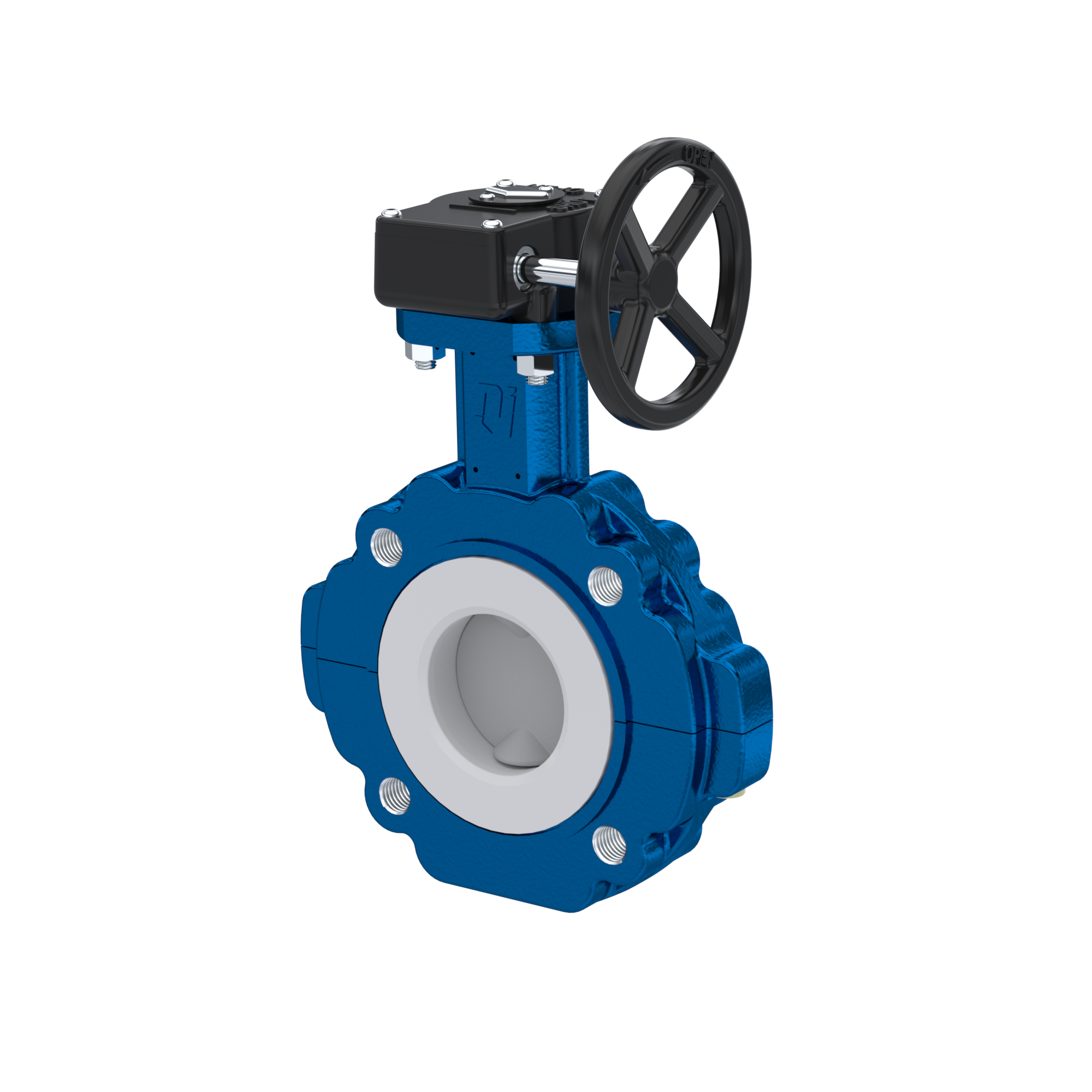 Butterfly-valve PTFE AK10 DN80 ANSI150 handwheel gearbox silicone insert