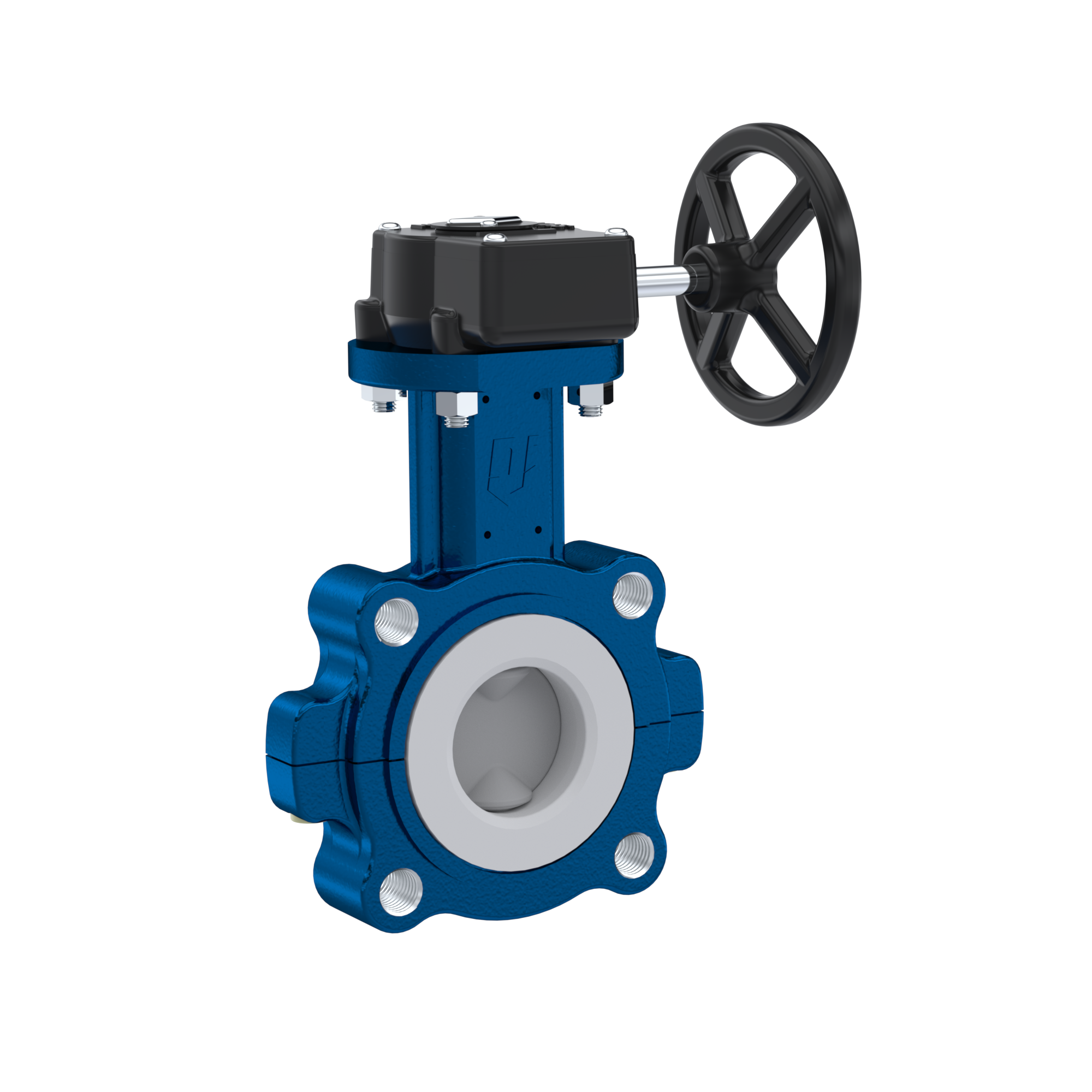 Butterfly-valve PTFE AK10 DN50 ANSI150 handwheel gearbox silicone insert