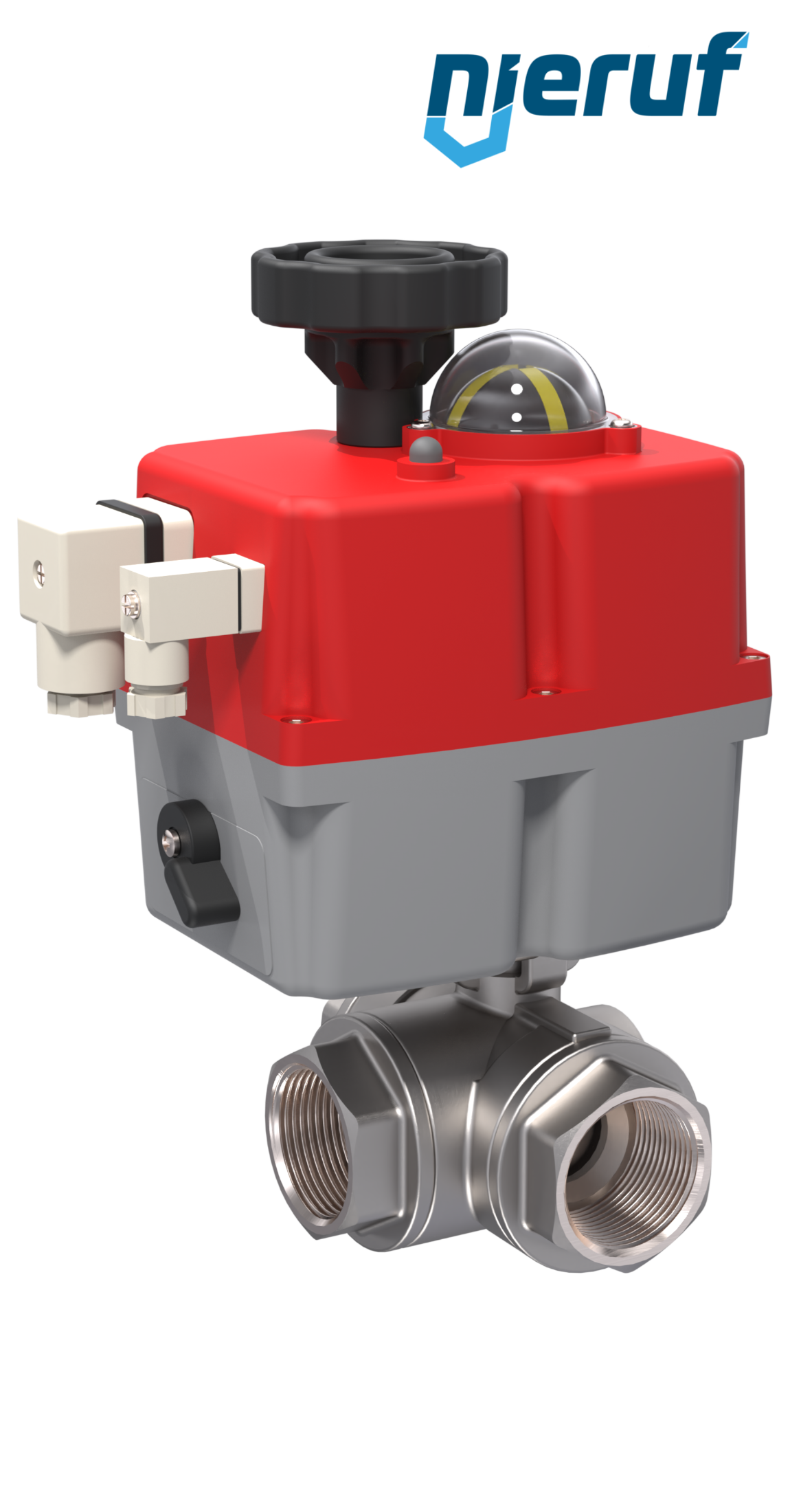 3 way automatic-ball valve 24-240V DN40 - 1 1/2" inch stainless steel reduced port design with T drilling