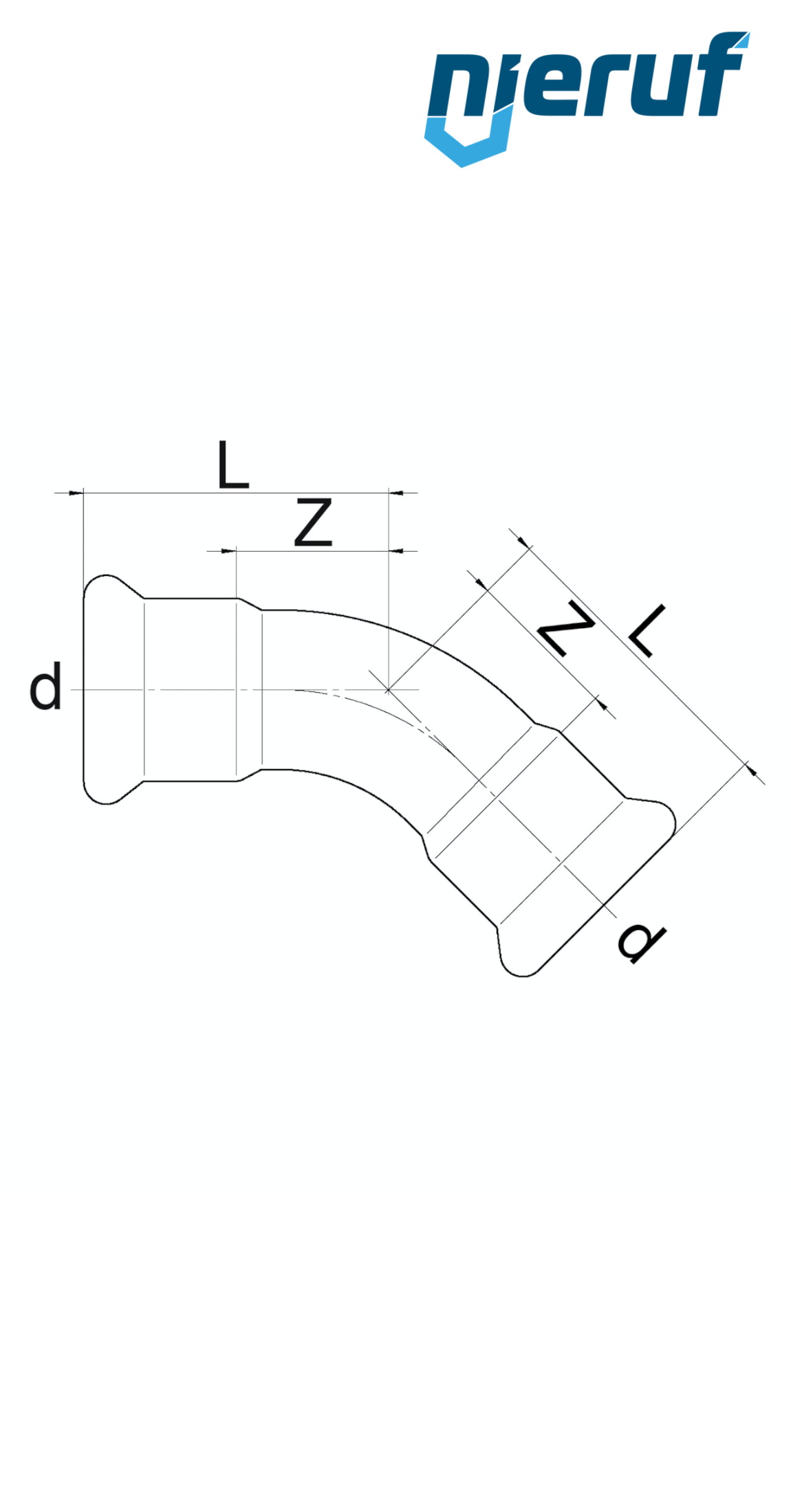 Elbow Pressfitting 45° F x F DN65 - 76,1 mm stainless steel