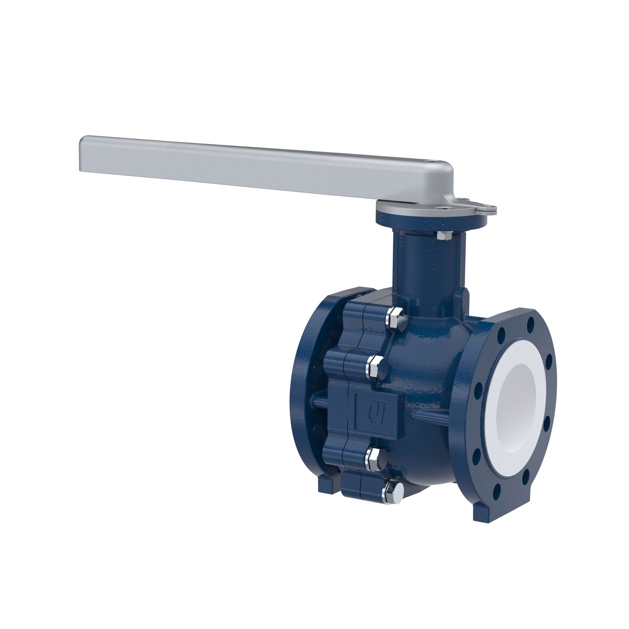 PFA-flange ball valve FK13 DN100 - 4" inch ANSI 150 made of spheroidal graphite cast iron with lever hand