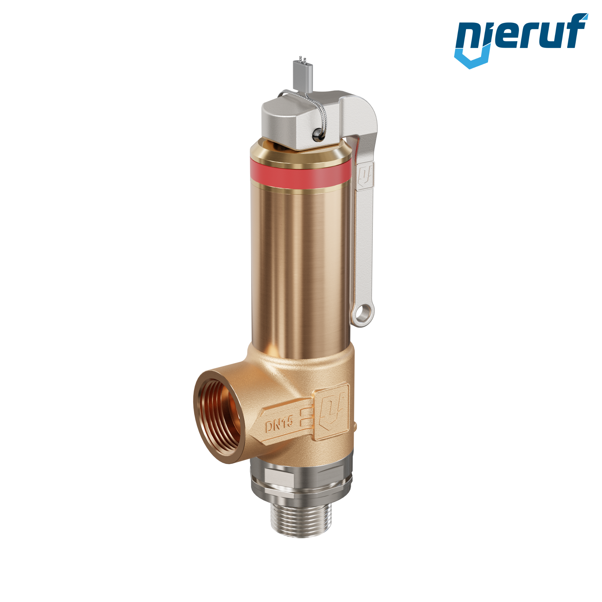 Cryo safety valve with lever DN10 3/8" m x 1/2" fm SV18, stainless steel & gunmetal PTFE